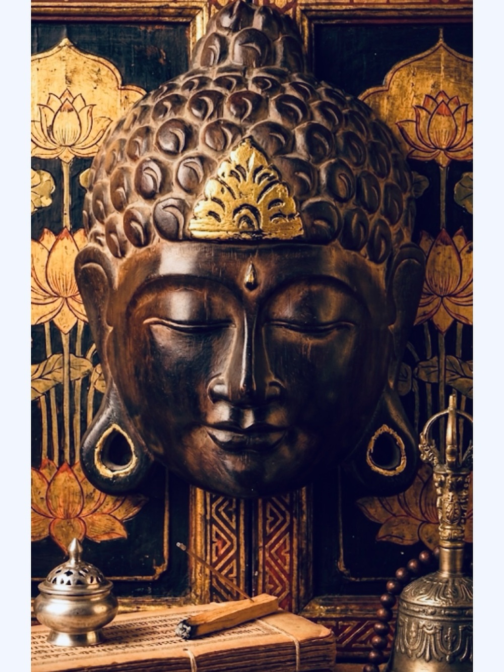 Buddha-Feng Shui-serenity-meditation-wood mask-hand carved-long life-peaceful